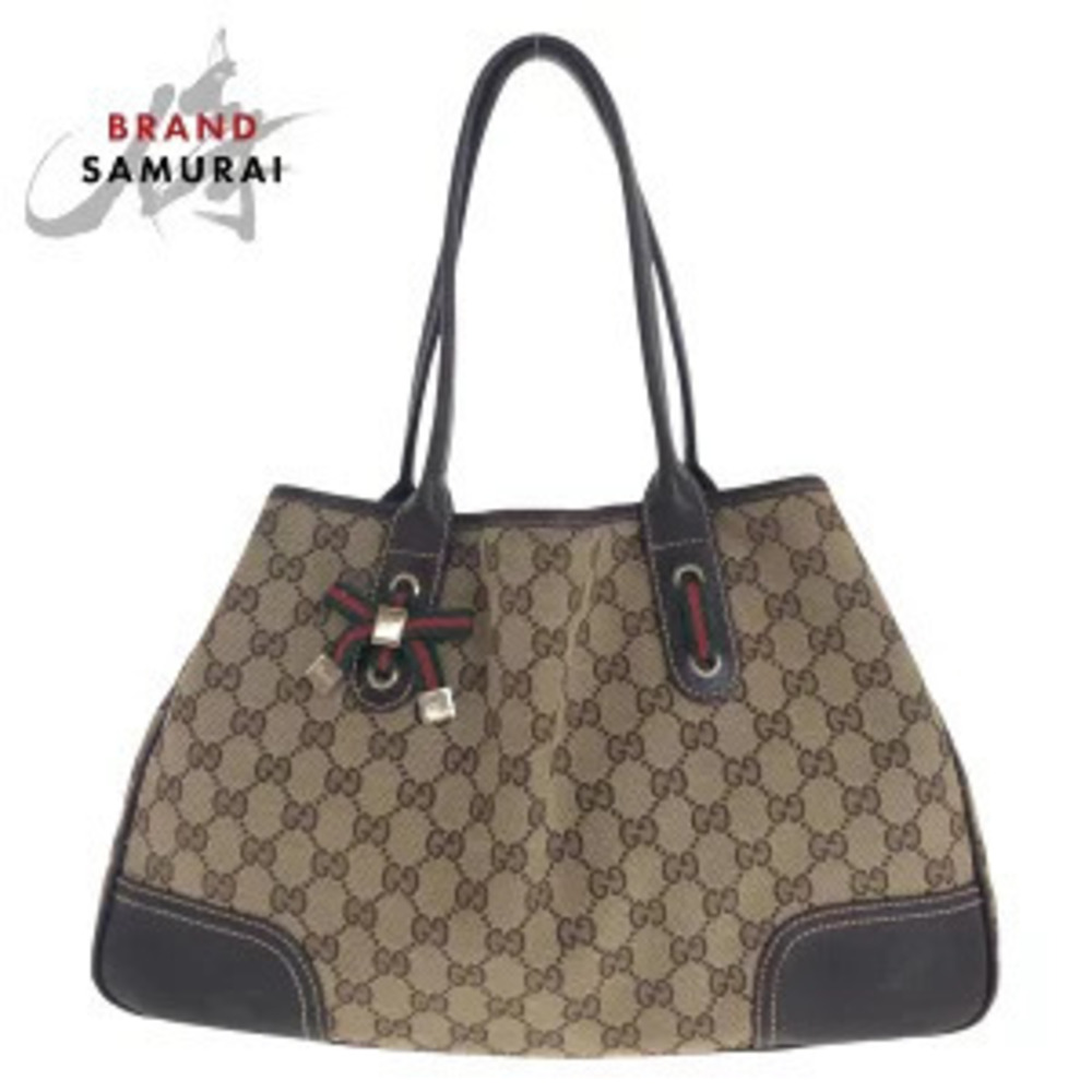 Gucci Princy Tote Bag Shoulder Beige Brown GG Canvas Leather